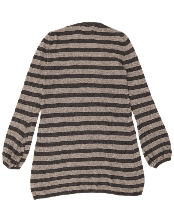 Zara vestido feminino manga comprida jumper UK 12 lã listrada cinza médio