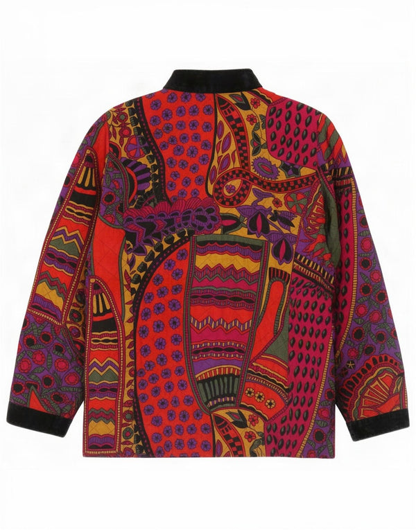 Jaqueta acolchoada feminina vintage Reino Unido 14 viscose floral multicolorida média