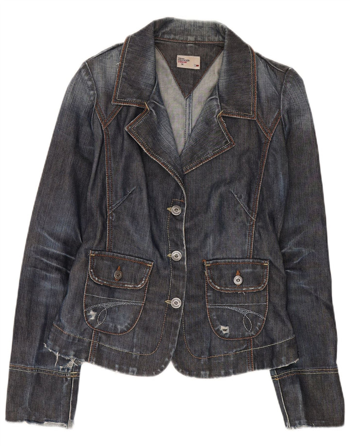 Jaqueta blazer jeans feminina Tommy Hilfiger com 3 botões Reino Unido 12 médio azul marinho