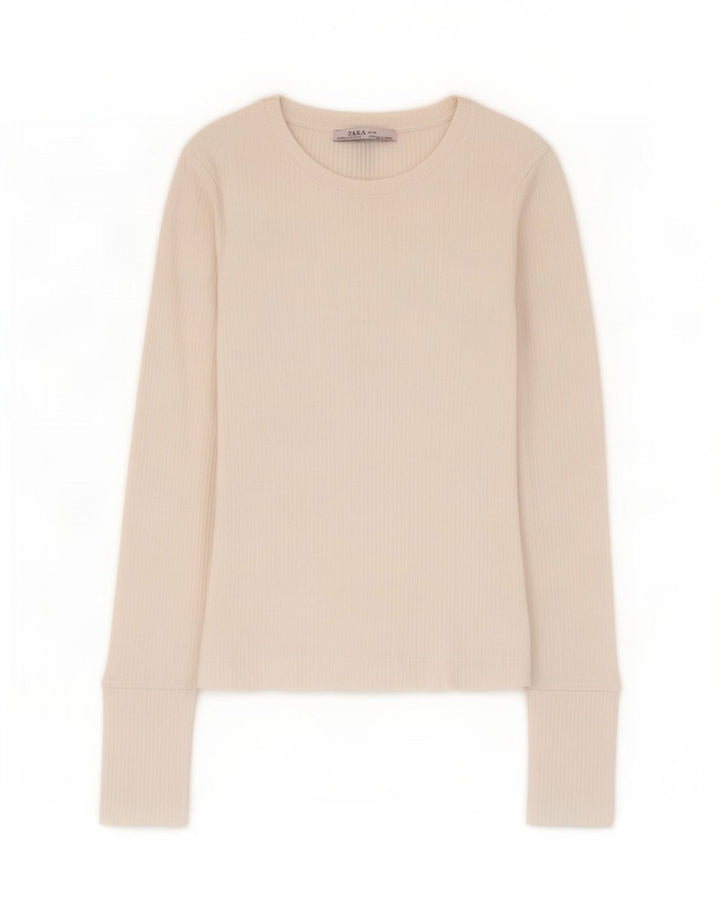 Zara Womens Crop Top Manga Longa Reino Unido 8 Pequeno Branco
