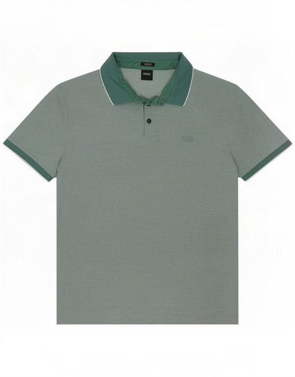 Camisa polo masculina de ajuste regular Hugo Boss XL Algodão manchado verde