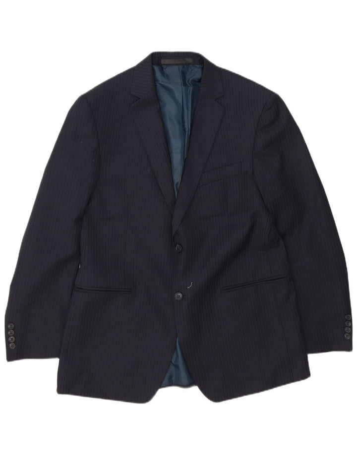 Jaqueta blazer masculina de 2 botões Marks & Spencer Reino Unido 42 XL risca de giz azul marinho
