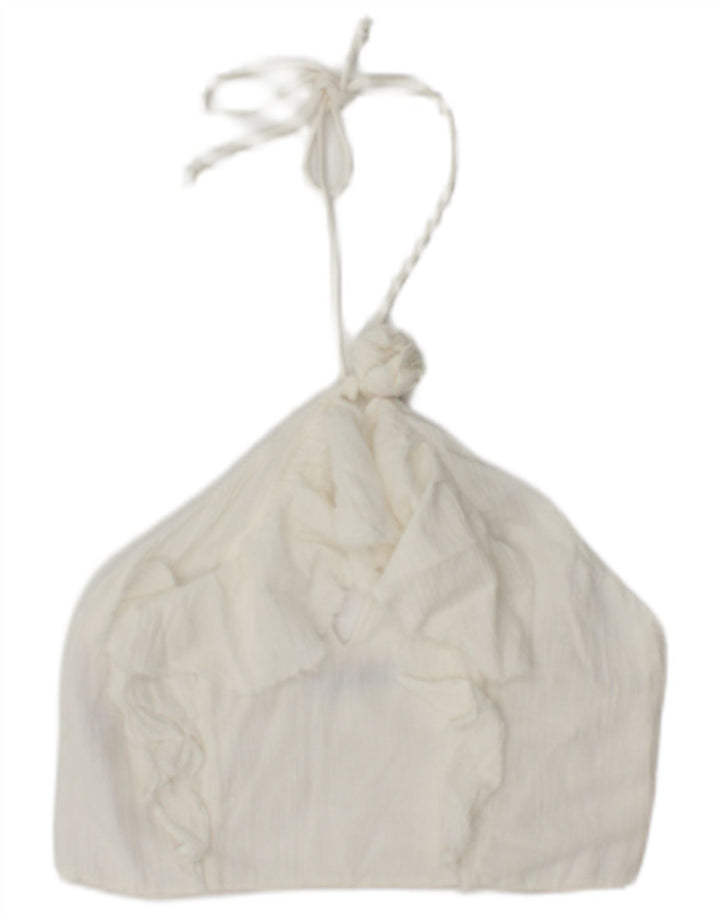 Top feminino Zara Halter UK 12 algodão branco médio