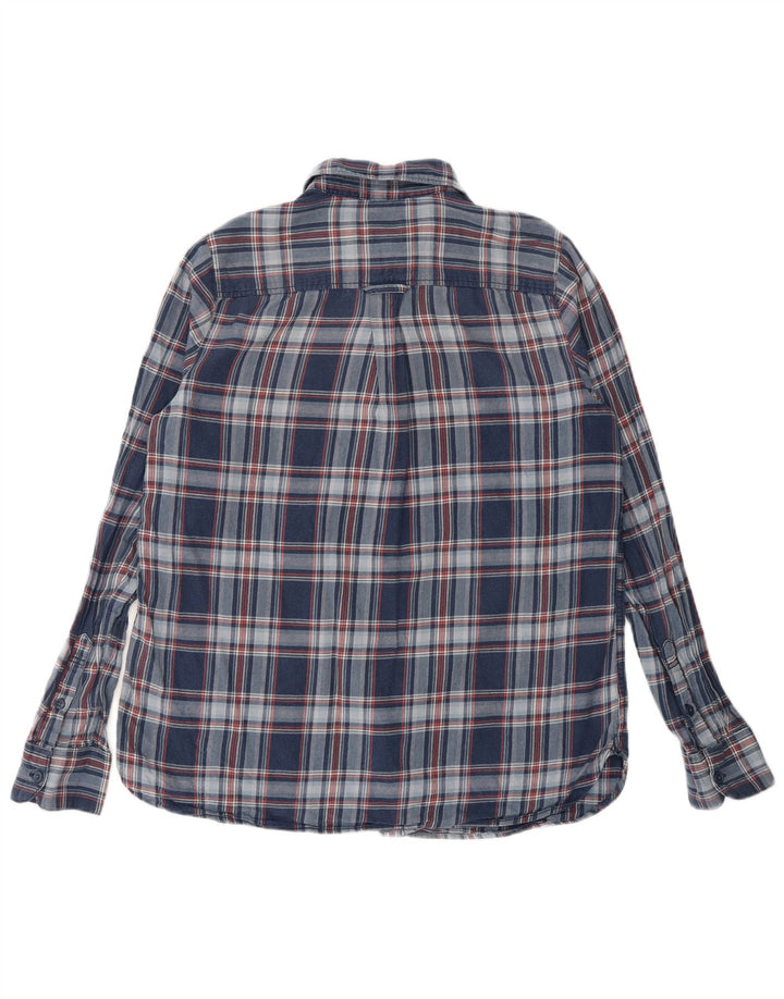 Camisa feminina grande de flanela Fat Face Reino Unido 10 algodão xadrez pequeno azul marinho