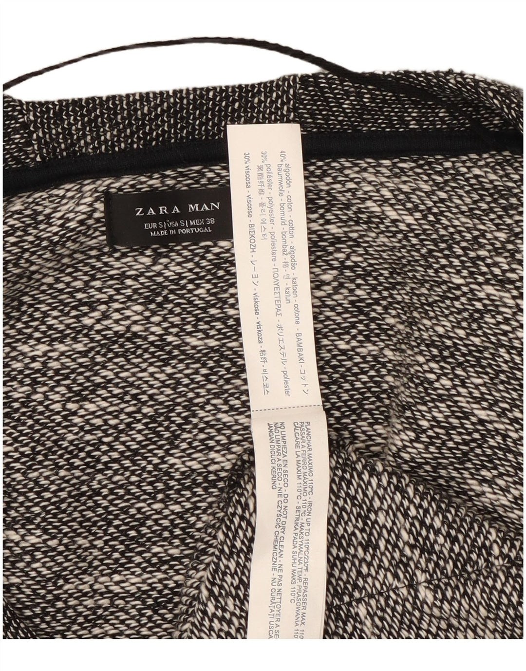 Suéter cardigã masculino Zara pequeno algodão manchado preto