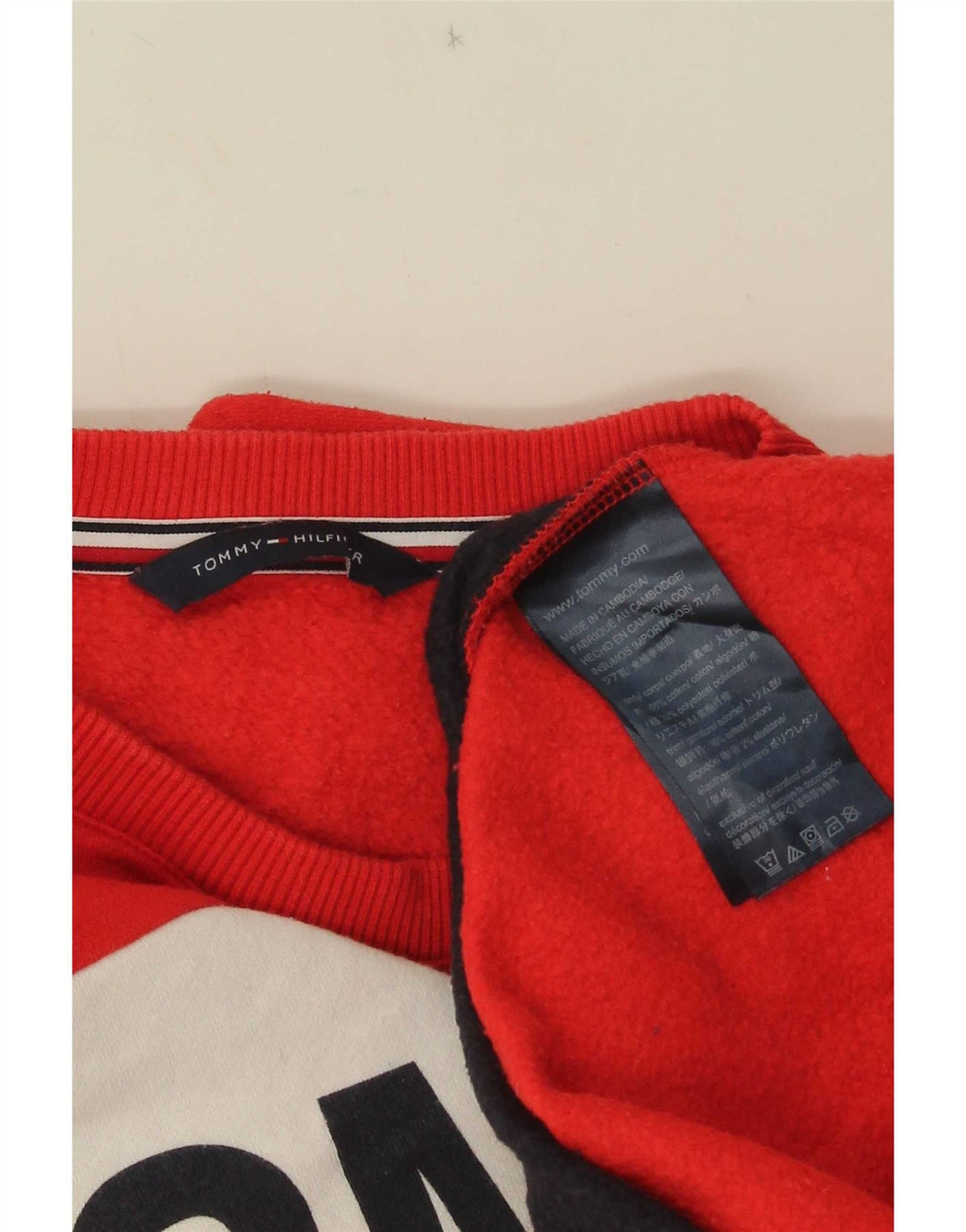 Tommy Hilfiger moletom feminino jumper UK 14 médio vermelho colorblock