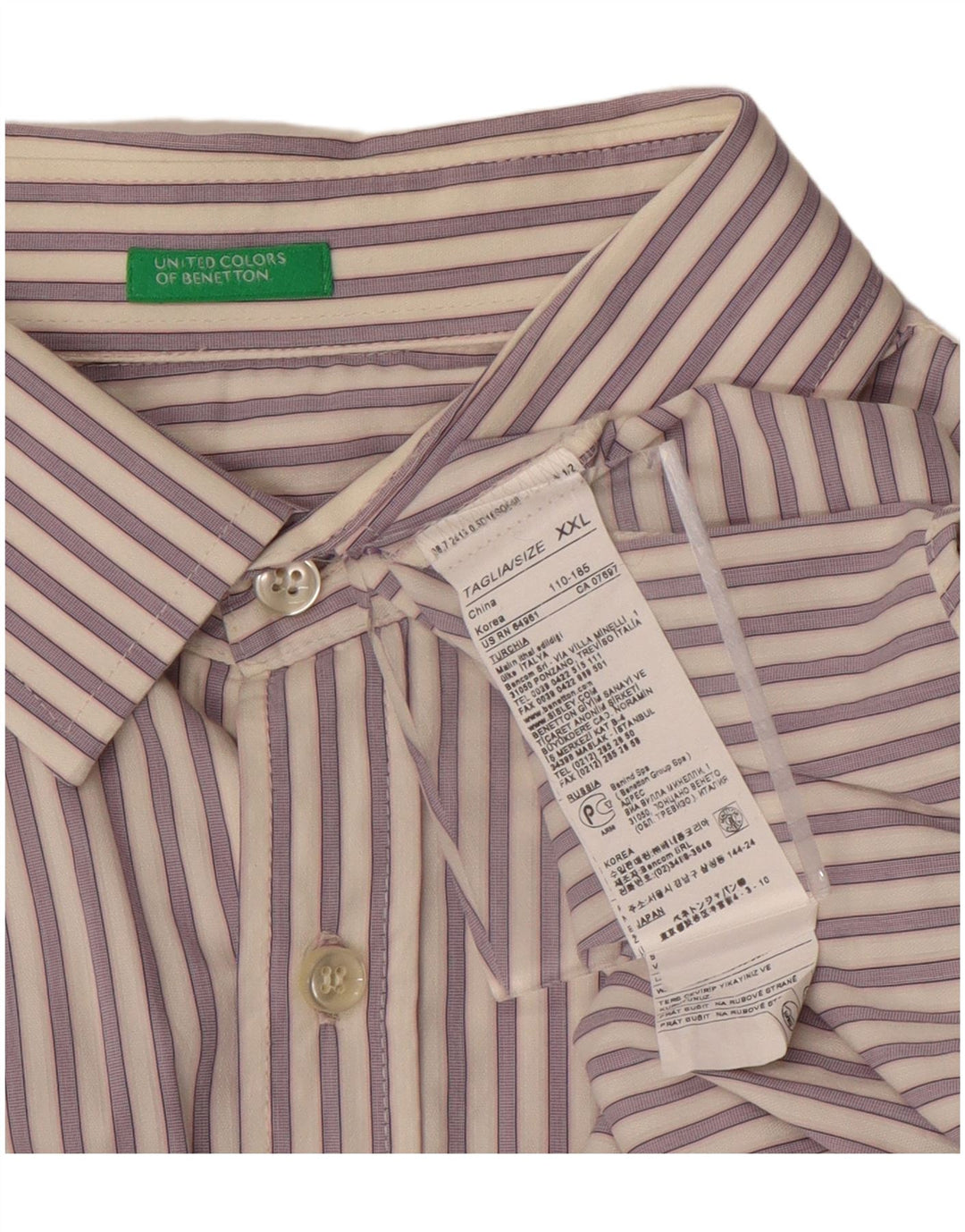 Camisa masculina BENETTON 2XL algodão listrado roxo