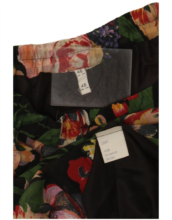 Saia plissada feminina vintage IT 48 XL W38 poliéster floral multicolorido