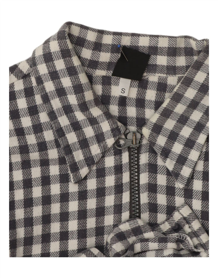 Camisa feminina vintage de flanela grande urso de pelúcia Reino Unido 10 pequena cinza guingão