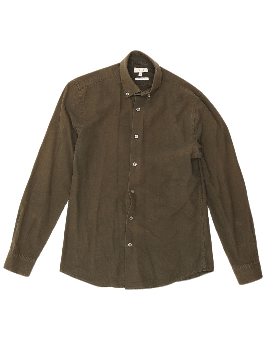Camisa masculina Reiss Regular Fit pequena de algodão cáqui
