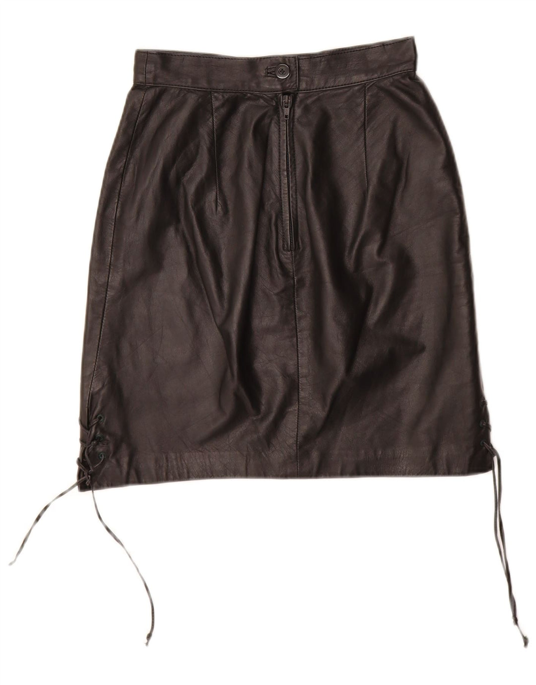 Saia de couro feminina VINTAGE EU 34 XS W24 couro preto