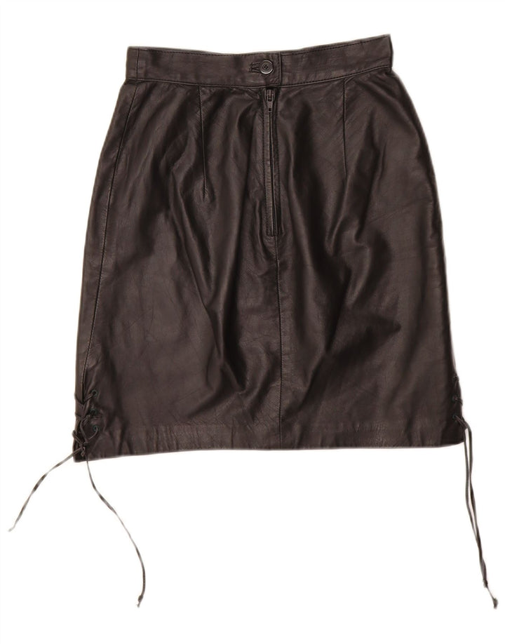 Saia de couro feminina VINTAGE EU 34 XS W24 couro preto