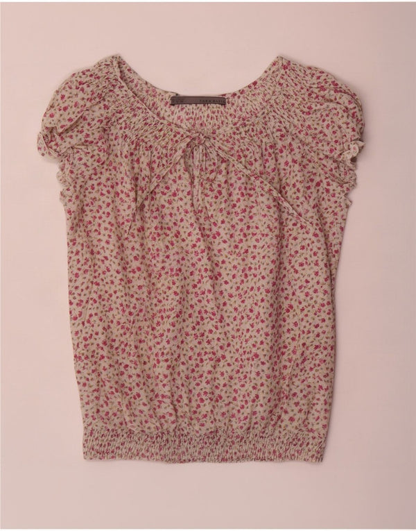 Blusa feminina Zara Top UK 10 pequeno algodão floral branco