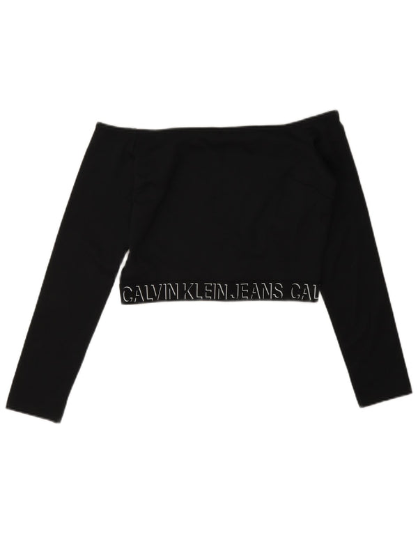 Calvin Klein Jeans Feminino Crop Gráfico Fora Do Ombro Top Reino Unido 10 Pequeno Preto