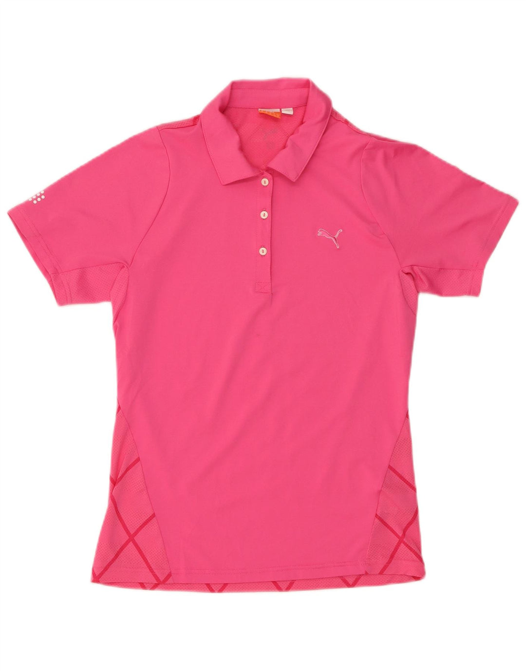 Camisa polo feminina PUMA UK 12 poliéster geométrico rosa médio