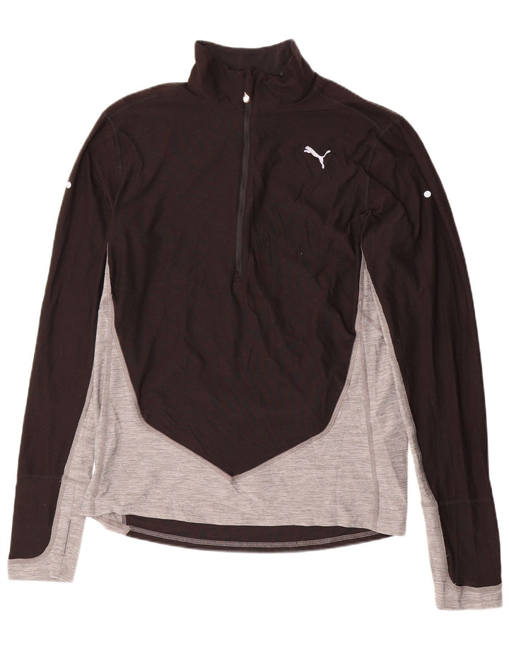 PUMA Mens Zip Neck Pullover Treino Top Médio Preto Colourblock