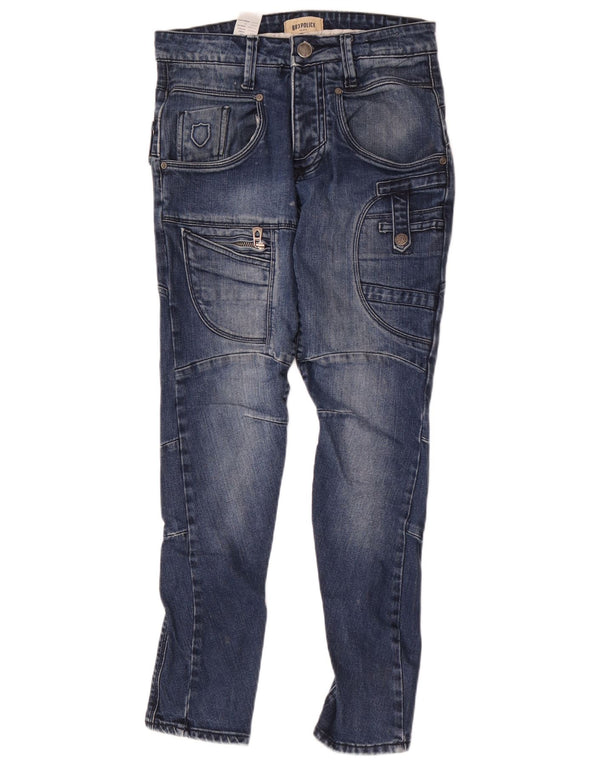 883 Police Mens Graphic Cargo Slim Jeans W28 L29 Algodão Azul