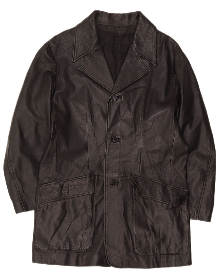 Casaco de couro masculino vintage UK 36 pequeno preto
