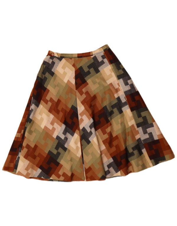 Saia feminina vintage cintura alta linha A W26 pequena geométrica multicolorida
