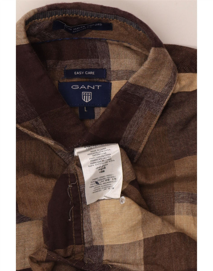 Camisa masculina de flanela Gant Regular Fit grande algodão xadrez marrom