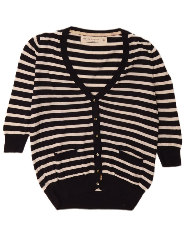 Suéter cardigã feminino Zara manga 3/4 oversized Reino Unido 10 pequeno listrado preto