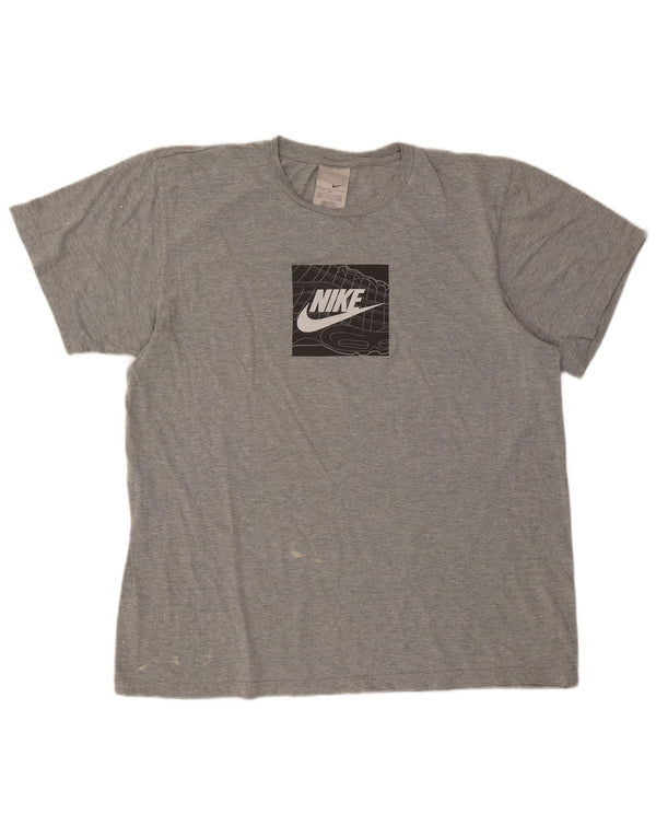 Camiseta Nike masculina gráfica Top XL cinza manchado de algodão