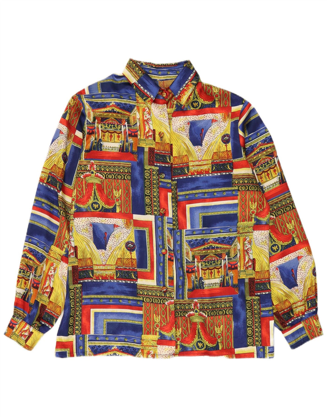 Camisa feminina VINTAGE com padrão abstrato UK 18 XL multicolorido
