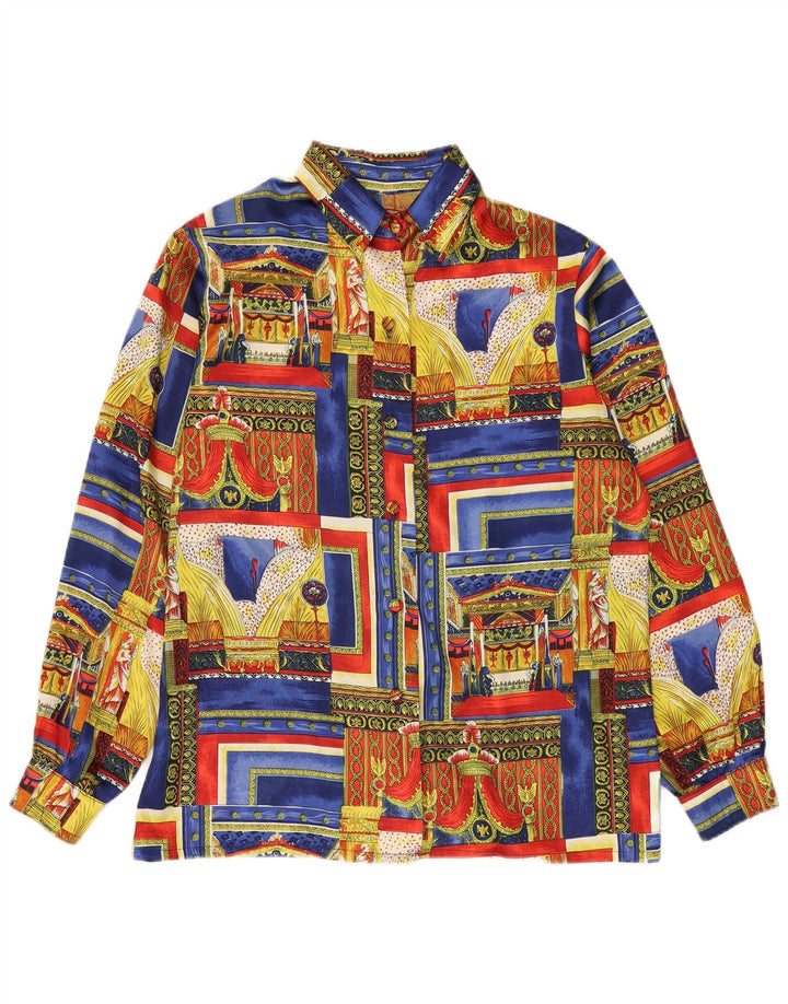 Camisa feminina VINTAGE com padrão abstrato UK 18 XL multicolorido