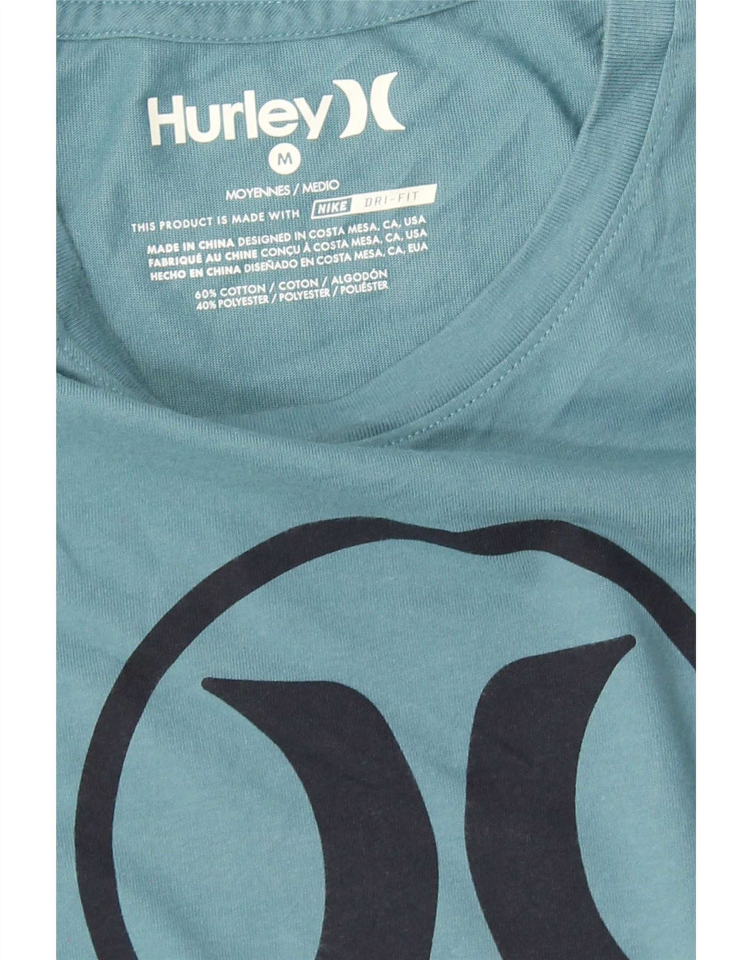 Camiseta masculina Hurley Dri Fit com estampa gráfica de algodão azul médio