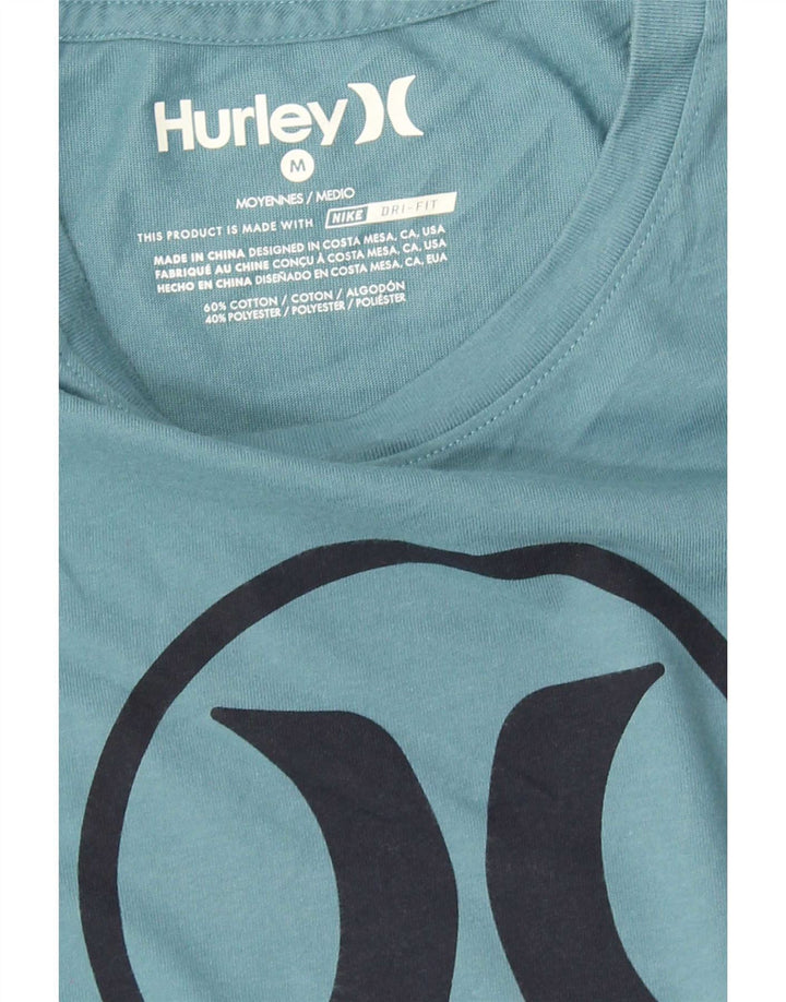 Camiseta masculina Hurley Dri Fit com estampa gráfica de algodão azul médio