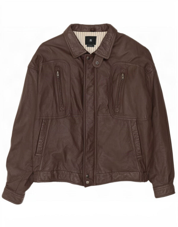 Jaqueta de couro bomber masculina vintage IT 58 4XL marrom