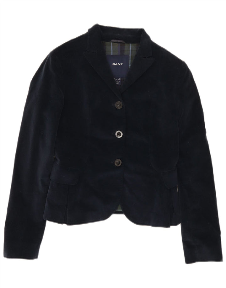Jaqueta blazer feminina de veludo com 3 botões da Gant Reino Unido 10 algodão azul marinho pequeno