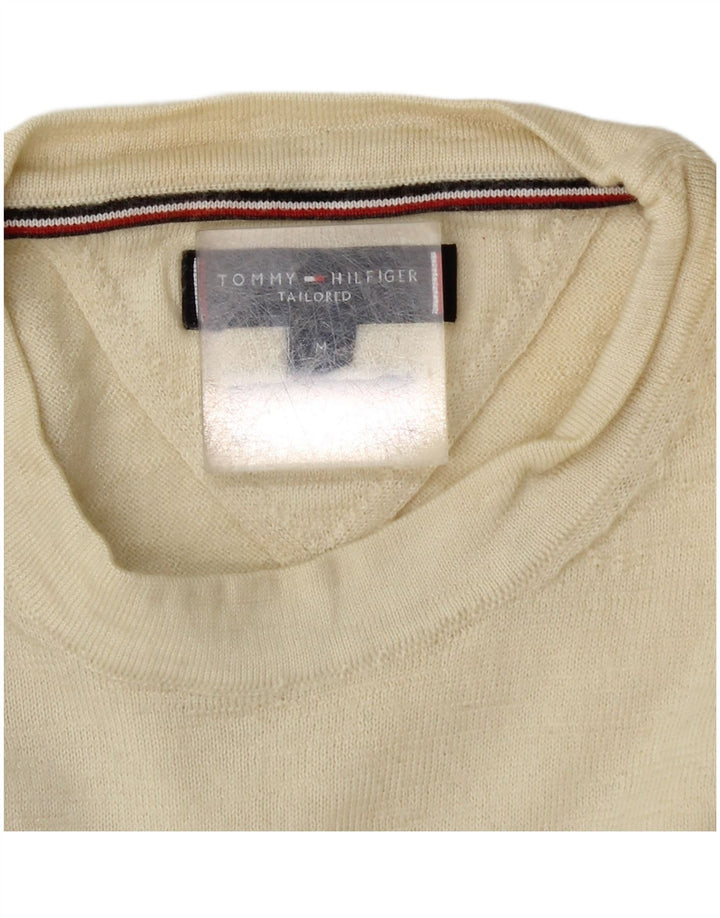 Suéter masculino Tommy Hilfiger com gola redonda sob medida, lã branca média