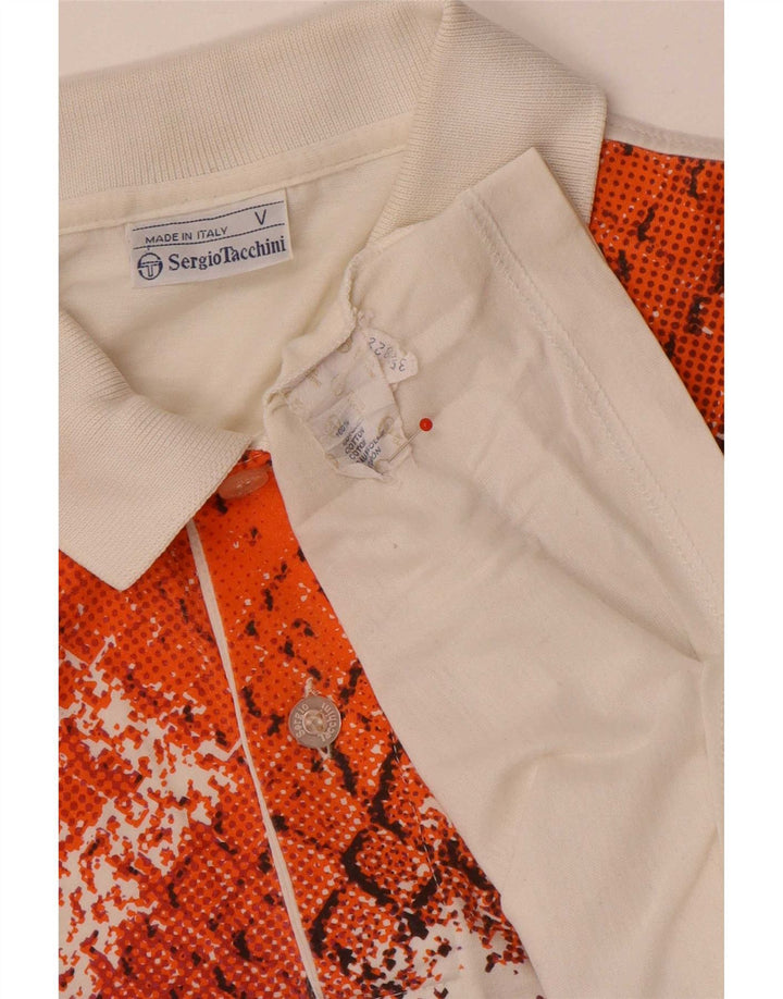 Camisa polo masculina com padrão abstrato Sergio Tacchini, algodão branco médio
