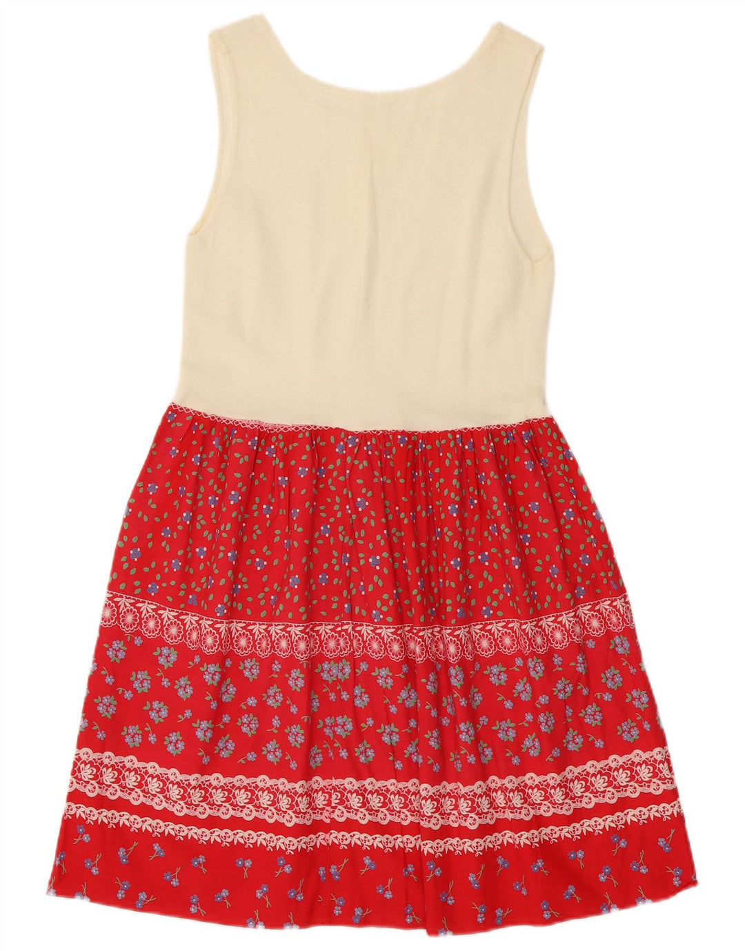 Vestido básico feminino vintage sem mangas UK 8 pequeno colorblock vermelho