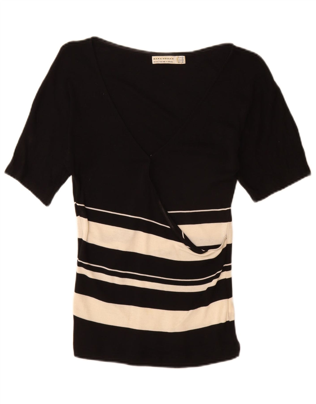Blusa feminina Zara UK 12 médio preto colorblock Lyocell