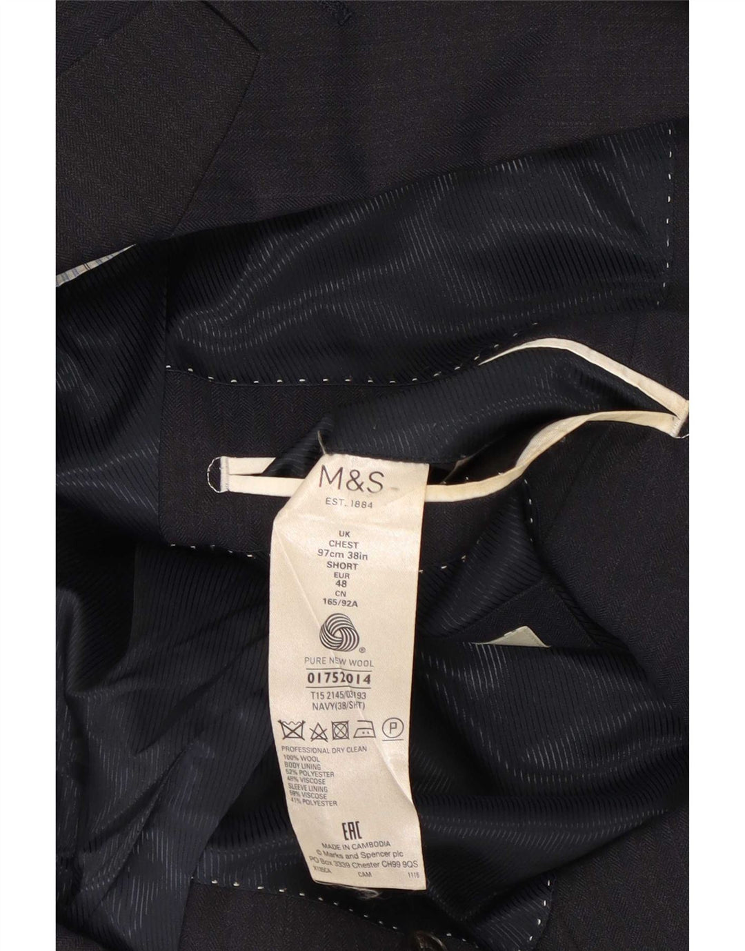 Jaqueta blazer masculina de 2 botões Marks & Spencer Reino Unido 38 lã azul marinho médio