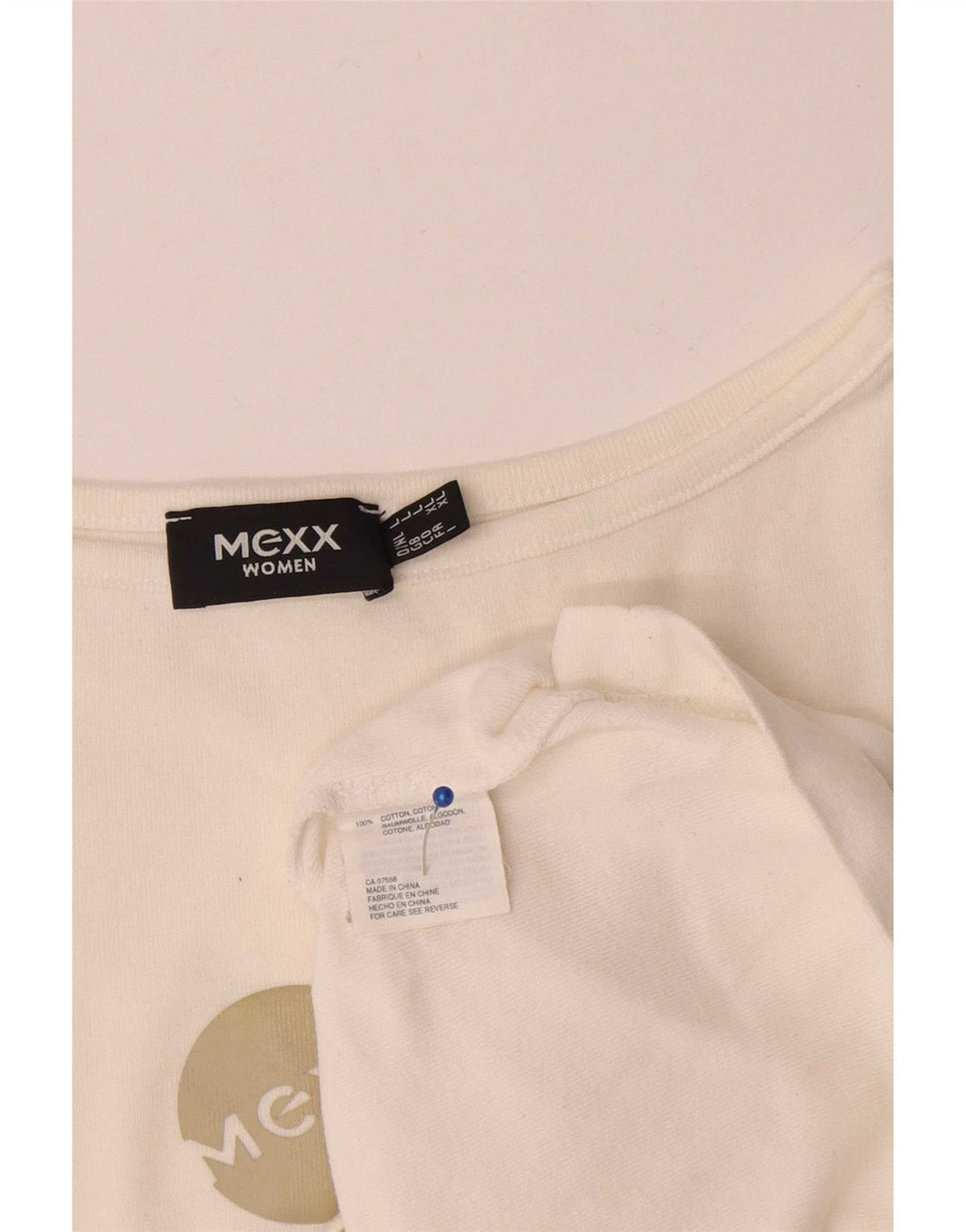 Top gráfico feminino Mexx manga 3/4 Reino Unido 16 grande algodão branco