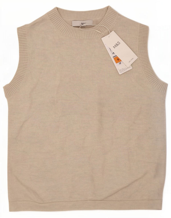 Marks & Spencer Womens Crop Vest Tank Top UK 8 Pequeno Poliéster Bege