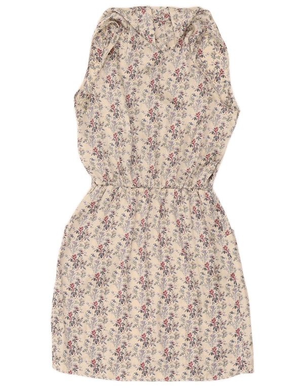 Vestido feminino Benetton sem mangas com bainha UK 12 médio branco floral