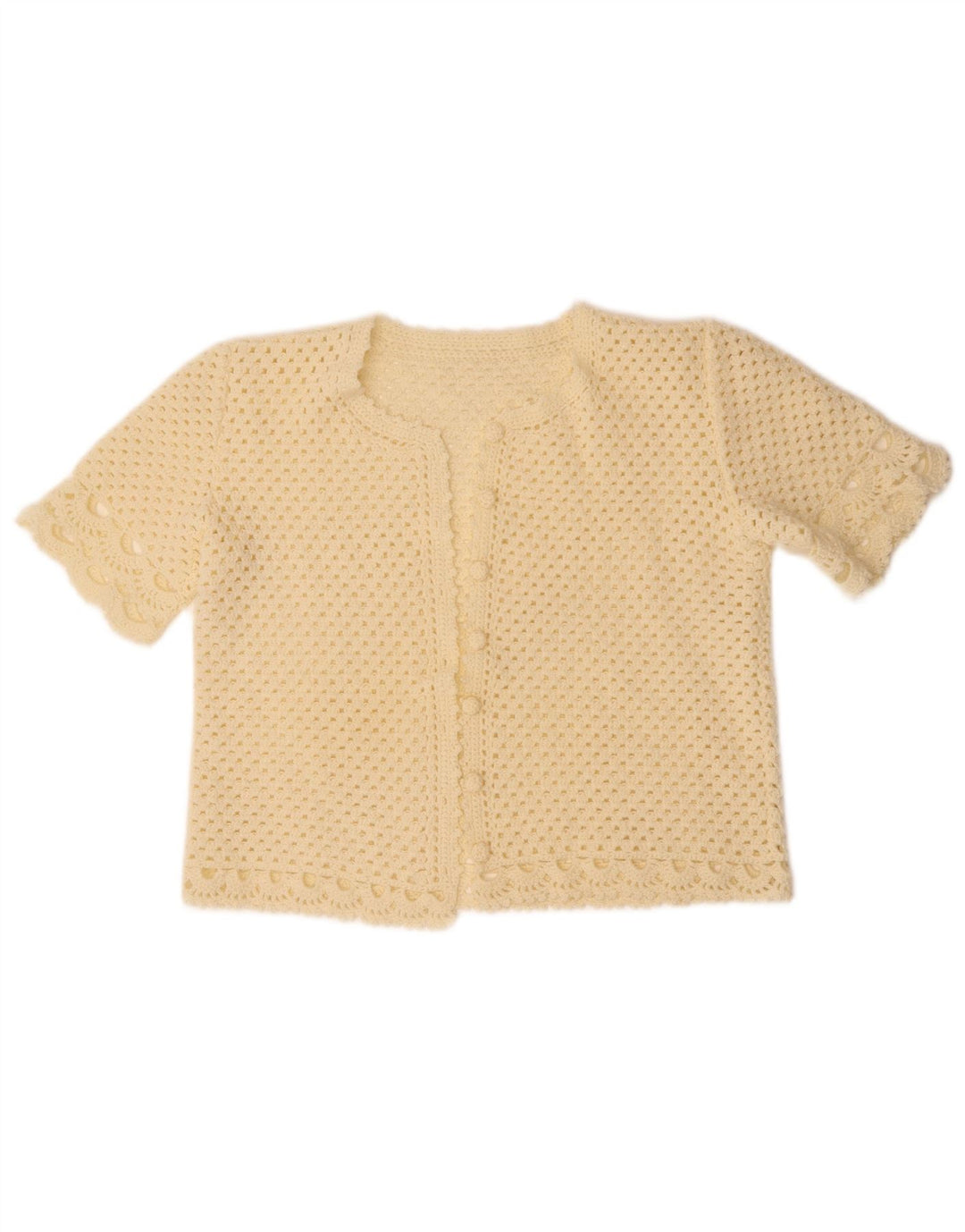 Suéter cardigã feminino VINTAGE de manga curta UK 14 médio off white