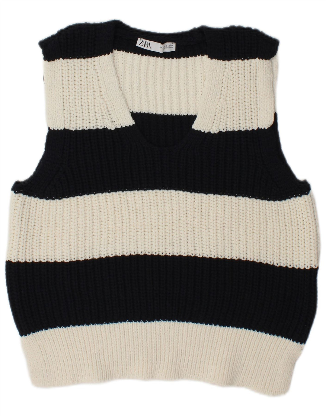 Zara Womens Vest Tank Top UK 10 Pequeno Poliéster Listrado Preto