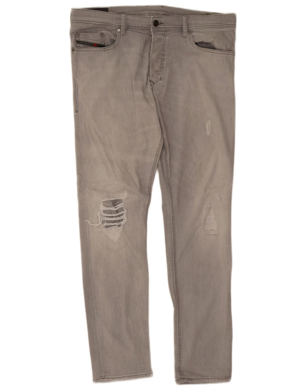 Diesel Mens Tepphar Distressed Carrot Slim Jeans W36 L32 Algodão Cinza