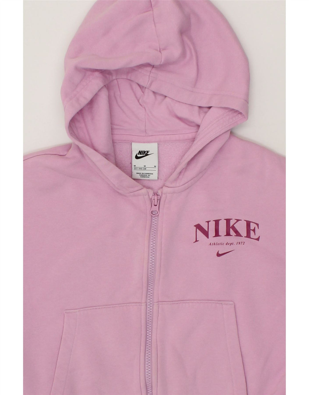 NIKE Girls Oversized Crop Zip Hoodie Sweater 10-11 Years Medium Purple Vintage Nike and Second-Hand Nike from Messina Hembry 