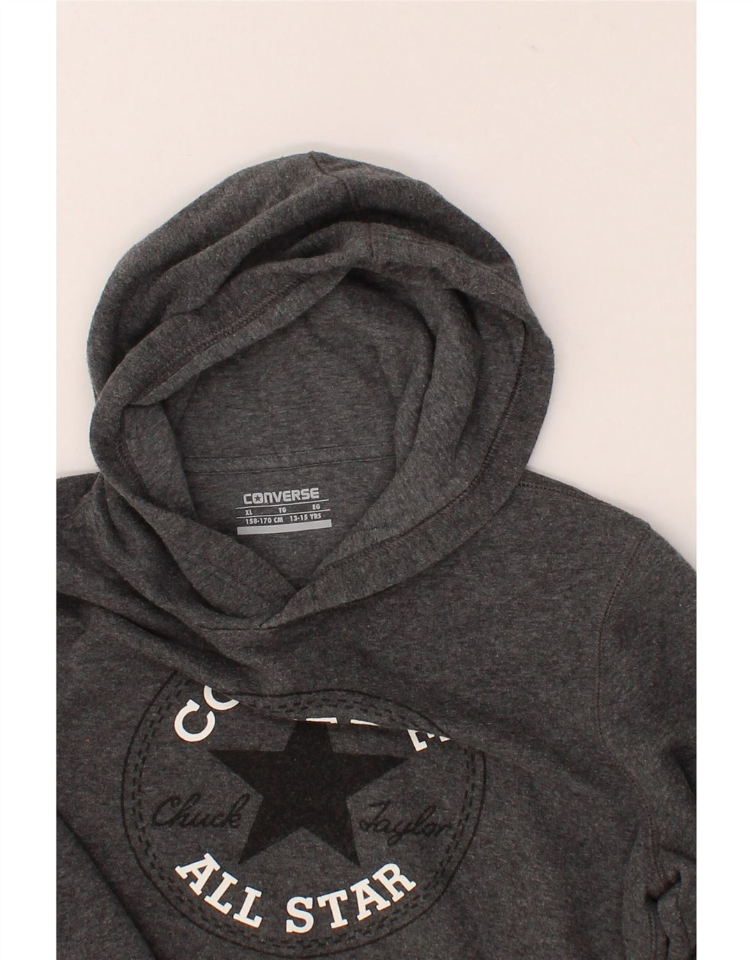 CONVERSE Boys Chuck Taylor Graphic Hoodie Jumper 13-14 Years XL Grey Vintage Converse and Second-Hand Converse from Messina Hembry 