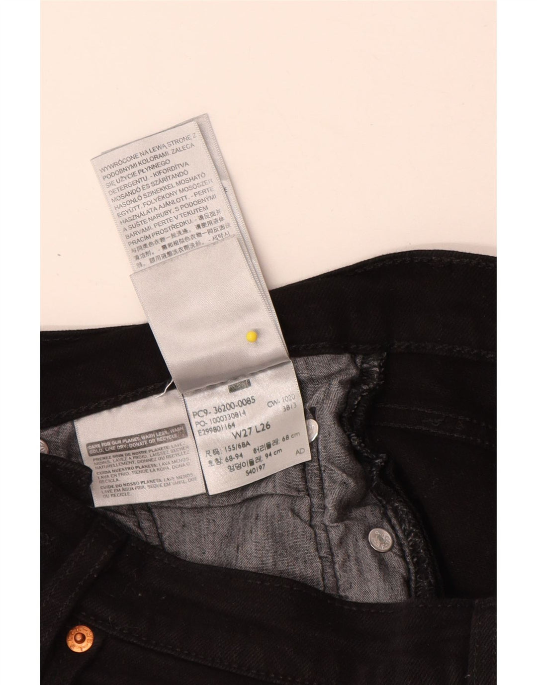 Calça jeans feminina Levi's 501 Straight W27 L26 algodão preto