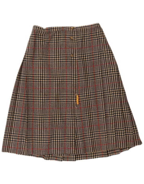 Saia Vintage Plissada em A para Mulheres UK 12 Média W30 Xadrez Cinza