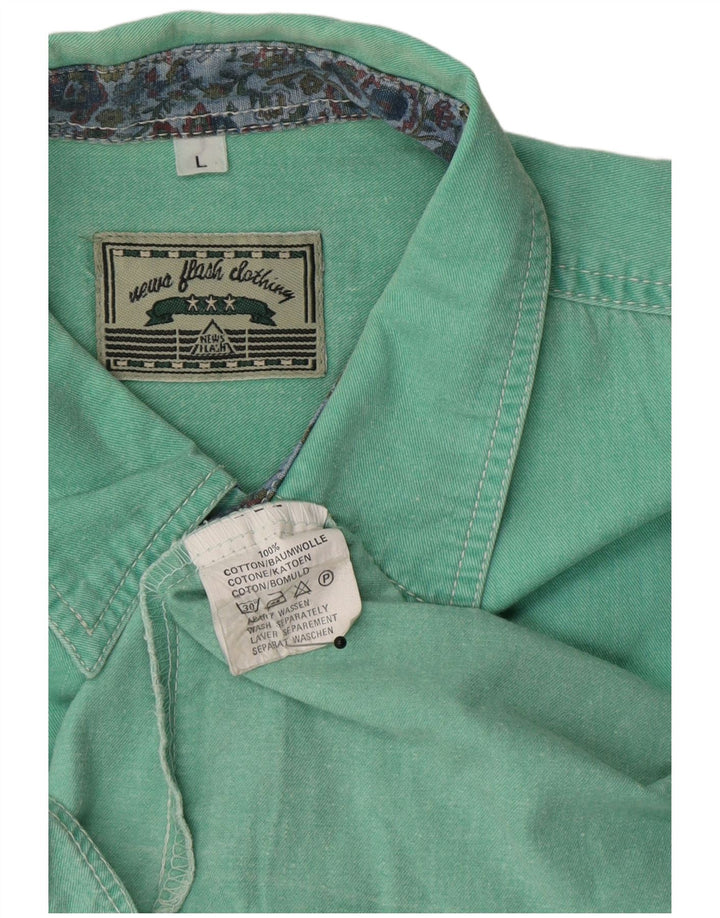 Camisa masculina vintage de manga curta grande algodão verde