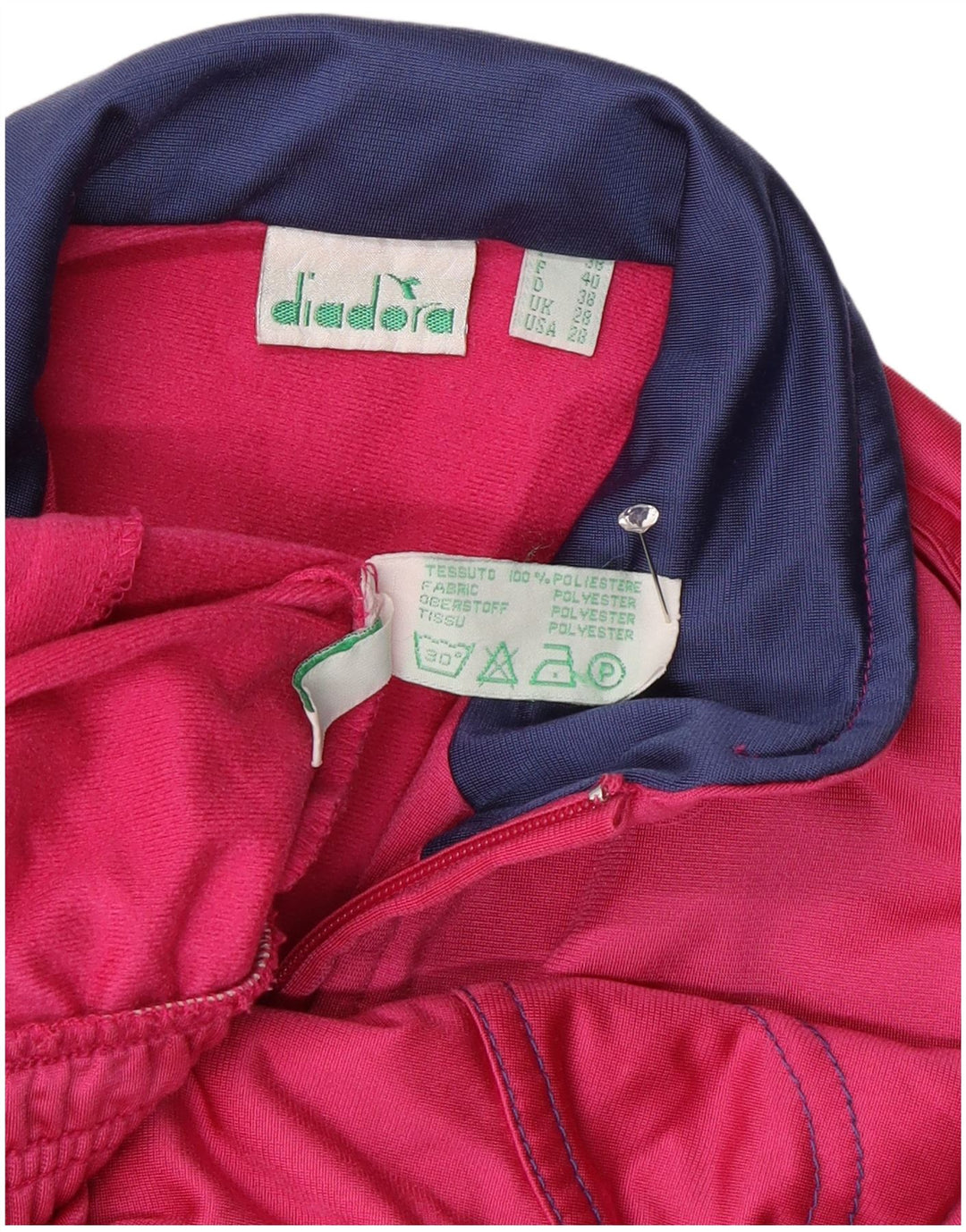 Diadora Womens Tracksuit Top Jacket UK 28 Small Pink Colourblock Poliéster