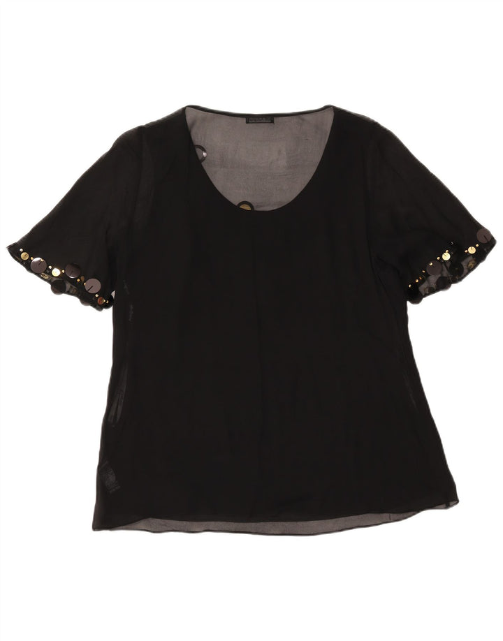 Blusa feminina de manga curta Marks & Spencer Reino Unido 14 grande preta